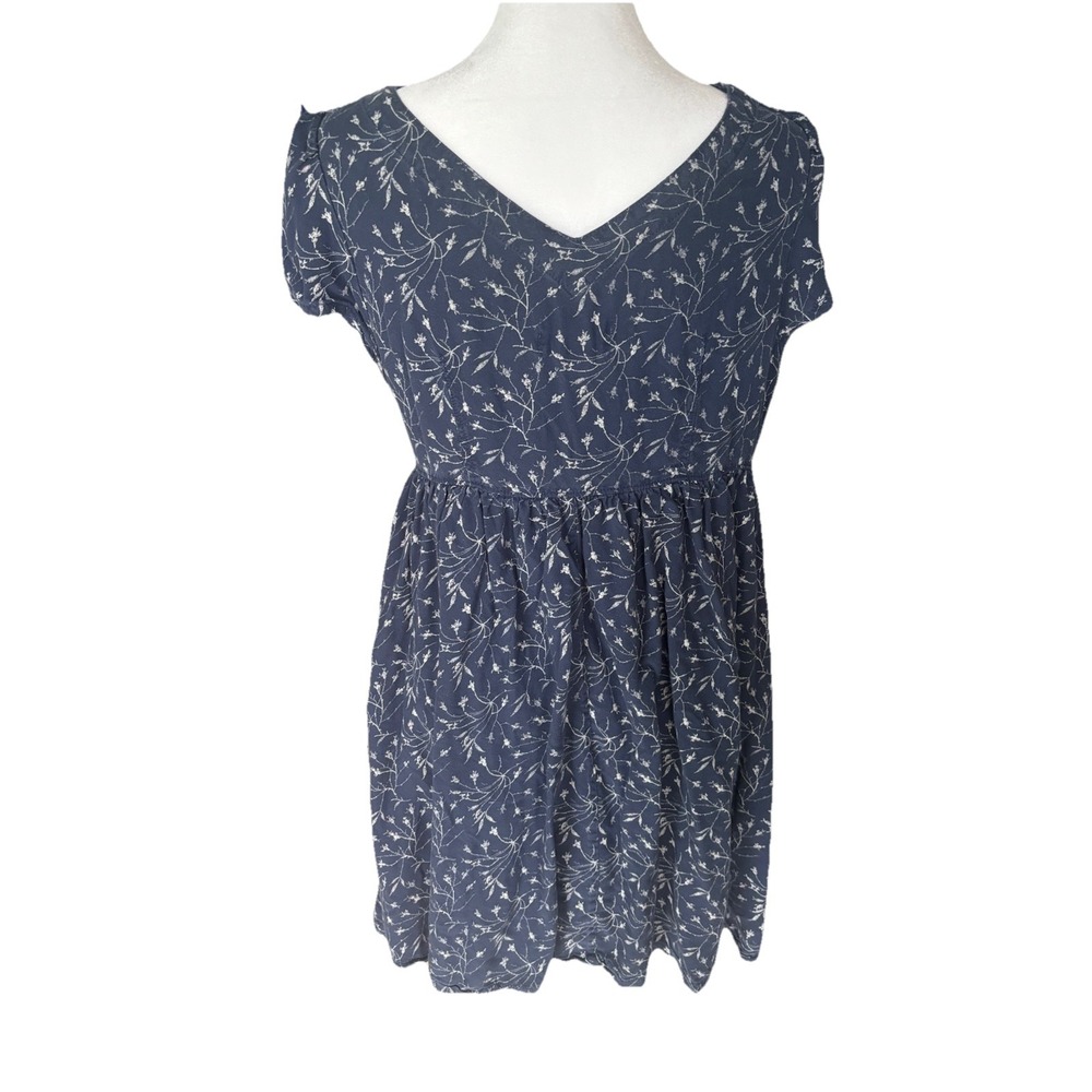 Denim & Supply Ralph Lauren Navy Floral Button Front Babydoll Swing Mini Dress M - Picture 2 of 8